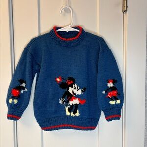 Blue Sweater with Disney Mickey and Minnie Character Design sz 3T Handmade